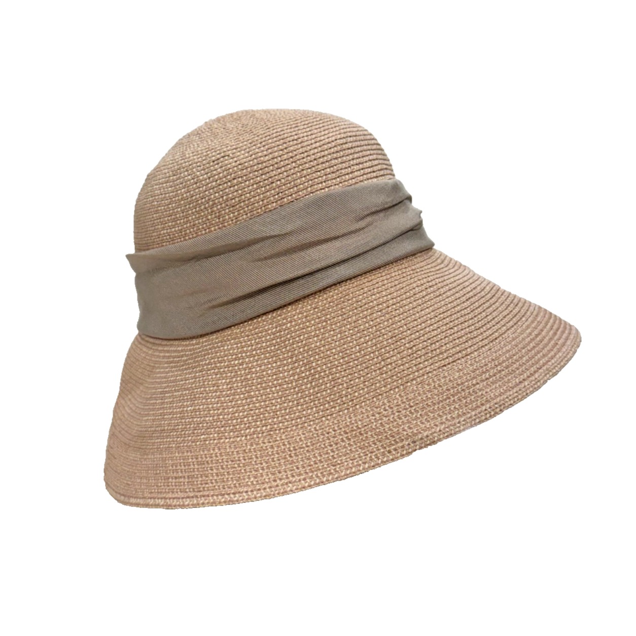 Siggi Women's Woven Wide Brim Cloche Hat With Fabric Band; Tan; One Size
